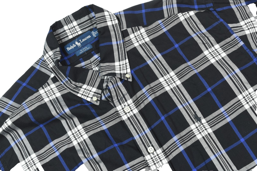Vintage Ralph Lauren BLAKE Shirt Mens 2XL Black Blue Long Sleeve Button-Down